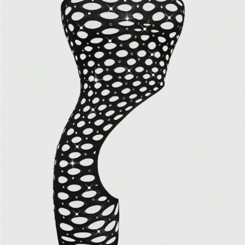 Black Fishnet Rhinestone Bodysuit